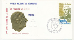 FDC => NOUVELLE CALEDONIE - 120F 10eme Anniversaire De La Mort De Charles De Gaulle - Nouméa - 15 Nov 1980 - FDC