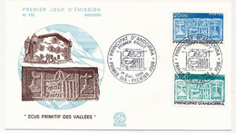ANDORRE => Enveloppe FDC => 20F Et 3F Ecus Primitifs Des Vallées - Principat D'Andorra - 1er Déc 1984 - FDC