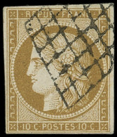 EMISSION DE 1849 - 1    10c. Bistre-jaune, Obl. GRILLE, TB. C - 1849-1850 Cérès