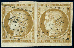 EMISSION DE 1849 - 1    10c. Bistre-jaune, PAIRE Bdf Inférieur, Obl. PC, TTB - 1849-1850 Ceres