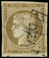EMISSION DE 1849 - 1a   10c. Bistre-brun, Nuance Verdâtre, Obl. GRILLE, TB. C - 1849-1850 Ceres