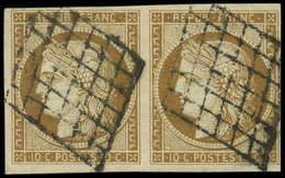 EMISSION DE 1849 - 1a   10c. Bistre-brun, PAIRE Oblitérée GRILLE, TB - 1849-1850 Cérès