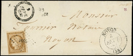 Let EMISSION DE 1849 - 1    10c. Bistre-jaune Obl. PC 1065 S. Env., Cursive 58/CUTS, Dateur B 2/9/52 Et Arr. Càd T13 NOY - 1849-1876: Classic Period