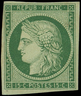 * EMISSION DE 1849 - 2    15c. Vert, Belle Nuance, Pli Dans Un Angle, Aspect TB, Certif. JF Brun - 1849-1850 Cérès