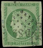 EMISSION DE 1849 - 2    15c. Vert, Obl. Los. DS2 Romain, TB - 1849-1850 Cérès