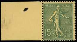 ** VARIETES - 130m  Semeuse Lignée, 15c. Vert-gris, PAPIER JAUNE, Bdf, RR Et TTB - Unused Stamps