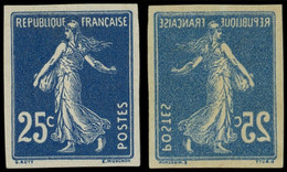 ** VARIETES - 140a  Semeuse Camée, 25c. Bleu Foncé, NON DENTELE, Impression RECTO-VERSO, TB - Unused Stamps