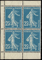 ** VARIETES - 140f  Semeuse Camée, 25c. Bleu T II, BLOC De 4 De Carnet Avec Bords, TB - Unused Stamps