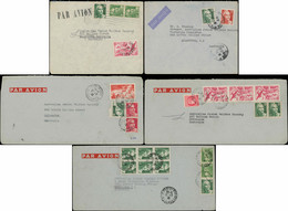 Let Gandon, Tarif Du 1/2/46, N°728 X 12 Et Divers Sur 5 Lettres Par Avion Pour L'Australie, TB - Collections (with Albums)