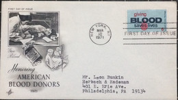 USA-1971, ARTCRAFT  FDC COVER , BLOOD DONORS ,NURSE , PATIENT,GIVING BLOOD SAVE LIVES STAMP ,NEW YORK CITY CANCEL - Brieven En Documenten