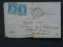 183 FRANCE BELLE LETTRE  1866 VANNES    A   ¨PARIS   +PAIRE DE  N°29  + AFFRANCH. INTERESSANT - 1862 Napoleon III