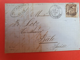 Lettre Commerciale De Lyon ( Avec Texte Et Timbre Fiscal ) Pour La Suisse En 1877, Affranchissement Sage 30ct  - N 215 - 1877-1920: Semi Modern Period