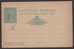 1906 - REPUBBLICA SAN MARINO - CARTOLINA POSTALE NUOVA CON RISPOSTA PAGATA DA QUINDICI CENTESIMI - Lettres & Documents