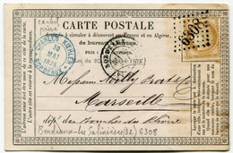 !!! CARTE PRECURSEUR CERES CACHET BORDEAUX LES SALINIERES (GIRONDE) 1875 + CACHET PRIVE - Vorläufer