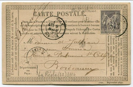 !!! CARTE PRECURSEUR TYPE SAGE CACHET DE BOITE URBAINE + CACHET DE LA REOLE (GIRONDE) 1878 - Precursor Cards