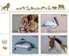 ONU Vienne 2020 - Endangered Species - Espèces En Danger - Gefährdete Arten ** (Lion, Pélican, Marsouin, Ane) - Blocks & Kleinbögen