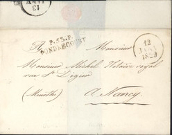 Meuse Marque Postale P.53.P GONDRECOURT Port Payé Dateur 12 Janv 1829 Pour Nancy - 1801-1848: Precursors XIX