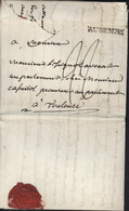 Ardèche Marque Postale Linéaire AUBENAS 4 MARS 1790 Dim 26x3 Taxe 22 Pour Toulouse - 1701-1800: Vorläufer XVIII