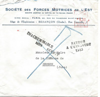 France Enveloppe  Grozon (Jura) Griffe Linéaire:inacheminable-non Occupé-retour à L'envoyeur1313(1941) - Guerre De 1939-45