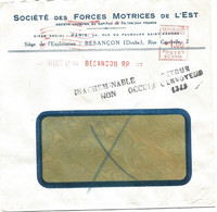 France Enveloppe Griffe Linéaire:inacheminable-non Occupé-retour à L'envoyeur1313(1941) Au Dos Cachet DOLE - Oorlog 1939-45