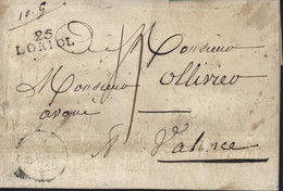 Drôme Marque Postale 25 LORIOL (27x9) + Dateur 1829 Taxe Manuscrite 4 Pour Valence - 1801-1848: Precursors XIX