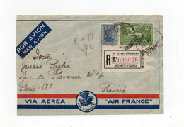 !!! URUGUAY, LETTRE RECOMMANDEE PAR AVION DE MONTEVIDEO POUR PARIS DE 1936 - Uruguay