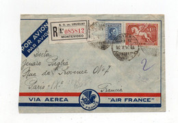 !!! URUGUAY, LETTRE RECOMMANDEE PAR AVION DE MONTEVIDEO POUR PARIS DE 1932 - Uruguay