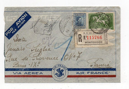 !!! URUGUAY, LETTRE RECOMMANDEE PAR AVION DE MONTEVIDEO POUR PARIS DE 1935 - Uruguay