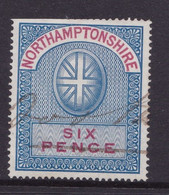 GB Fiscal/ Revenue Stamp.  Northamptonshire 6d Blue And Carmine. Barefoot 9 - Fiscale Zegels