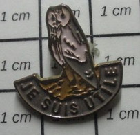 510A Pin's Pins / Beau Et Rare / ANIMAUX / OISEAU CHOUETTE HIBOU JE SUIS UTILE - Animaux