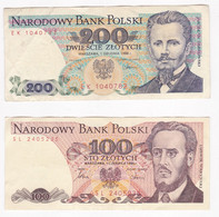 Pologne 2 Billets , 100 Zlotych 1986 Et 200 Zlotych 1988 - Poland
