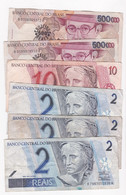 Brésil, 2 Reais 2003 (3 Billets) – 10 Reais 1994 - 500 Cruzeiros Reais ( 500.000 500000 Cruzeiros) 1993 – 2 Billets - Brazil