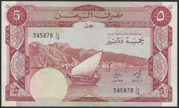 Yemen Democratic Republic - ADEN Bank Of Yemen 5 Dinars BANKNOTE /Dinar ND 1984 P-8a Sign# 3 XF Crisp WM Camel Head - Yémen
