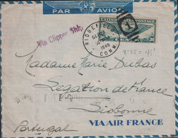 ETATS-UNIS - RIDGELFIELD - LETTRE AVION AIR FRANCE POUR LA LEGATION DE FRANCE A LISBONNE - PORTUGAL - VIA CLIPPER SHIP . - Brieven En Documenten