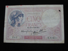 5 Francs Violet 28=9=1939   **** EN ACHAT IMMEDIAT **** - 5 F 1917-1940 ''Violet''