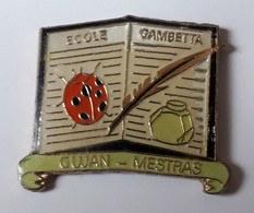 XX02 Pin's école Gambetta Gujan Mestras Gironde Livre Cahier Coccinelle Plume Encrier Achat Immédiat - Animaux