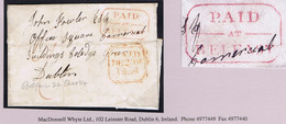 Ireland Belfast 1834 Masonic Cover To Dublin Prepaid "9" With Distinctive Octagonal PAID-AT-BELFAST In Red - Prephilately