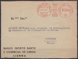 Empreinte  EMA  002S30  Sur " Devant D'enveloppe  Pub BANCO ESPIRITO SANTO "  De LISBOA  Le 18 1 1957 Pour 92 SURESNES - Máquinas Franqueo (EMA)
