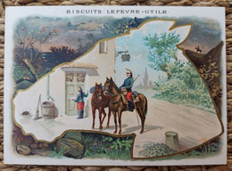 CHROMO Lefèvre-Utile Biscuits Lu, Silhouette Tête De Cheval, Militaires Cavaliers - Lu