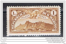 SAN  MARINO:  1931  P.A.  VEDUTA  -  £. 1  BISTRO  T.L. -  SASS. 3 - Luftpost