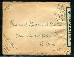 Enveloppe En FM Du SP Gg O18 Pour Le Havre Par Avion En 1945 Avec Contrôle Postal  - N 237 - Guerra Del 1939-45
