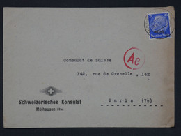 # 34  ALSACE   BELLE LETTRE CONSULAT SUISSE RR 1941 MULHOUSE   A  PARIS FRANCE  ++++ AFFR. PLAISANT+++ - Lettres & Documents