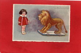 FILLETTE + LION---Illustratin E. COLOMBO----peu Courante--voir 2 Scans - Colombo, E.