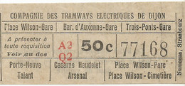 Ticket De Transport TRAMWAYS DE DIJON  Tramway électrique Compagnie - Europa