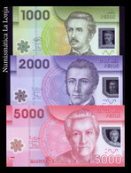 Chile Set 3 Banknotes 1000 2000 5000 Pesos 2009-2021 Pick 161-163 Polymer SC UNC - Cile