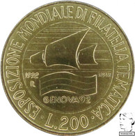 LaZooRo: Italy 200 Lire 1992 XF / UNC Genoa Stamp Exposition - Gedenkmünzen