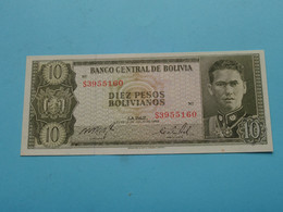 10 Diez Pesos Bolivianos ( S3955160 ) Banco Central De BOLIVIA - 13 Julio 1962 ( Voir / See > Scans ) UNC ! - Bolivia