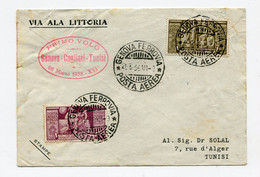 !!! 1ER VOL GENES - CAGLIARI (TUNISIE) DU 28 MARS 1938 VIA ALA LITTORIA - Poststempel (Flugzeuge)