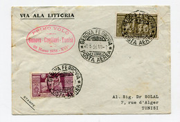 !!! 1ER VOL GENES - CAGLIARI (TUNISIE) DU 28 MARS 1938 VIA ALA LITTORIA - Marcophilie (Avions)