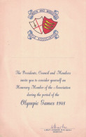 JEUX OLYMPIQUE 1948 - LONDRES - INVITATION A DEVENIR MEMBRE HONORAIRE POUR LA PERIODE DES JO DE 1948 - SIGNATURE DU SECR - Sports & Tourisme